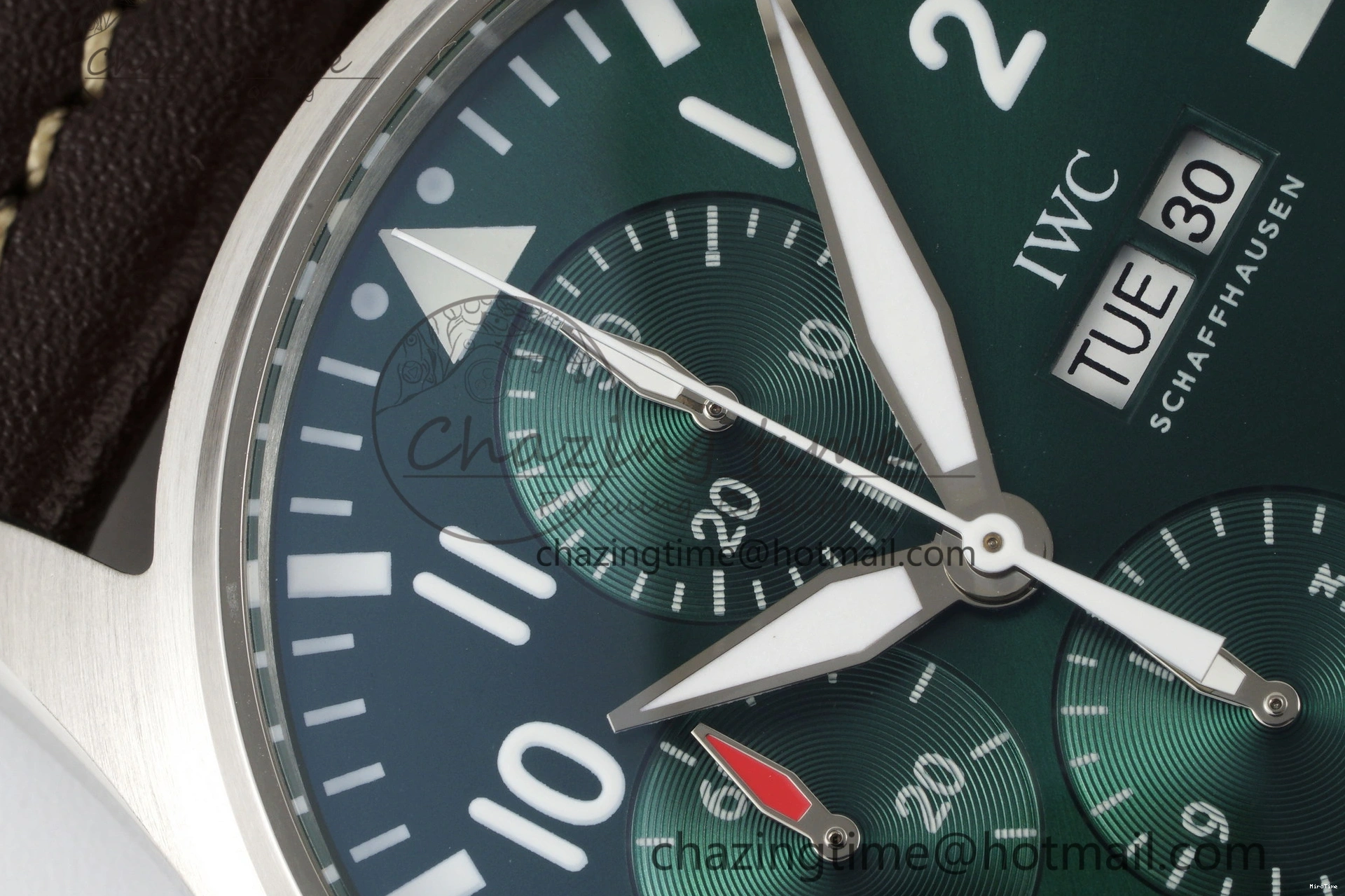 MIROTIME 0326 Bright Pilot Chrono SS AZF 1:1 Best Edition Green Dial on Brown Leather Strap A 7059
